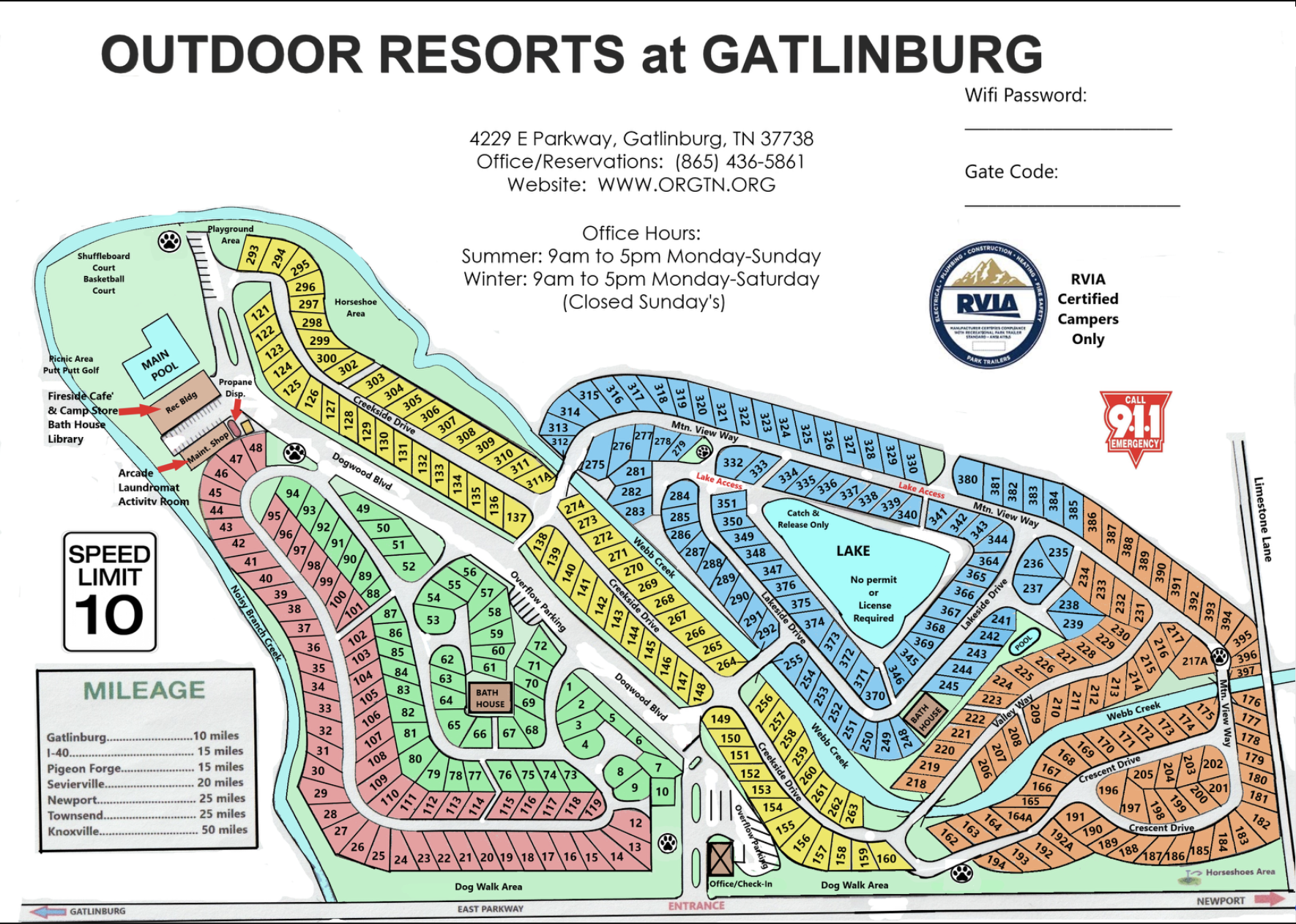 Outdoor Resorts Gatlinburg campground lot map
